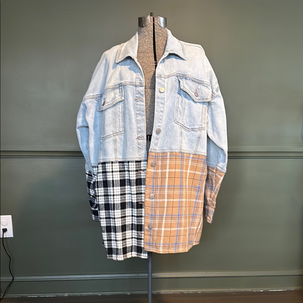 Patchwork Denim and Plaid Jacket